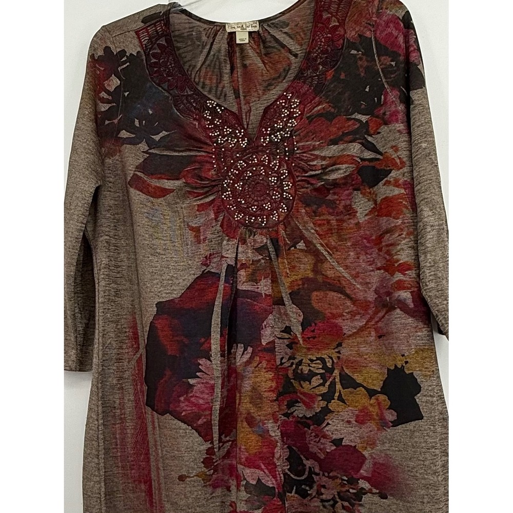 OneWorld Live and Let‎ Live Floral Artsy Embellished 3/4 Sleeves 2X Tunic Boho - Picture 5 of 12